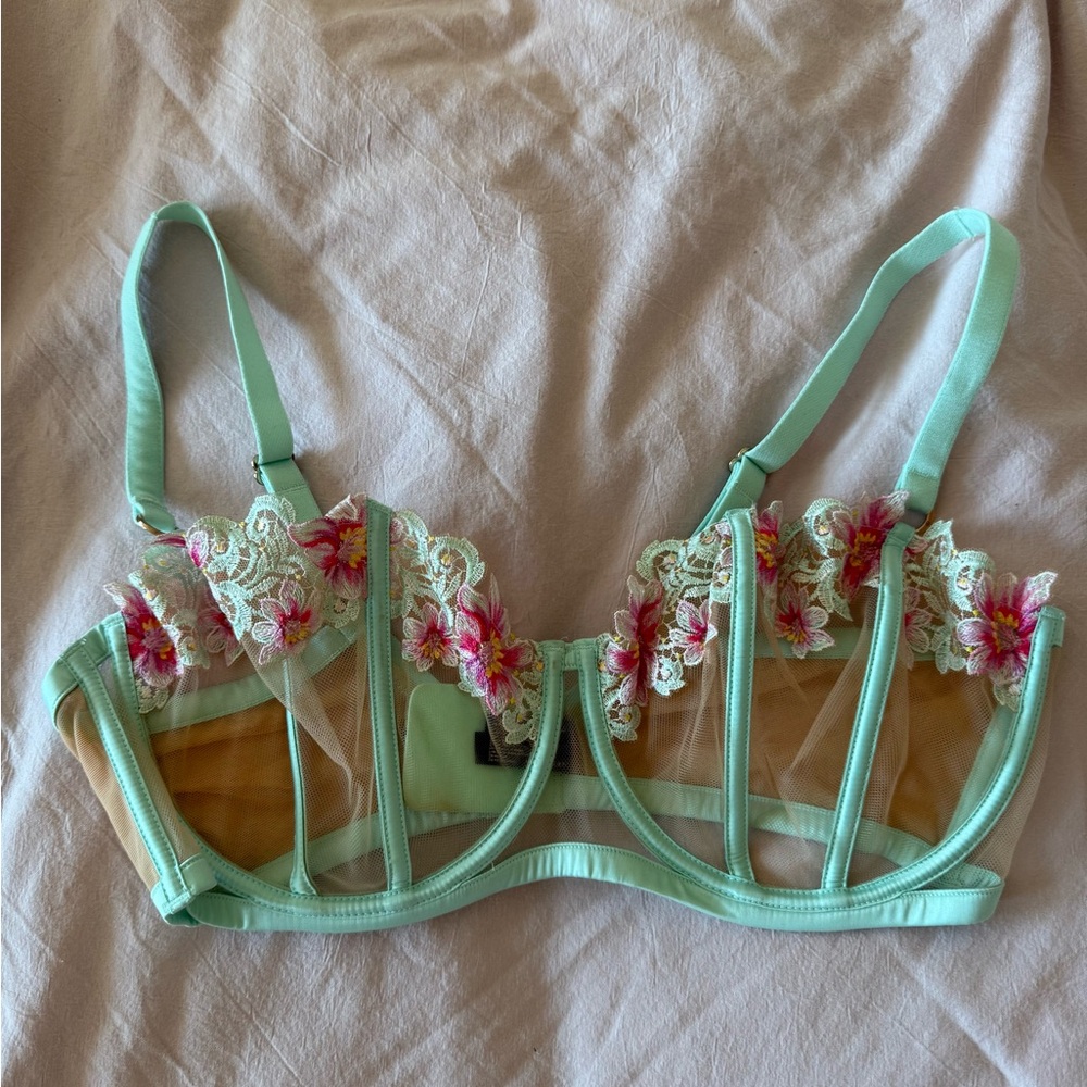 HONEY BIRDETTE AMELIE Mint Floral Bra 36H RARE🔥 - Picture 5 of 7